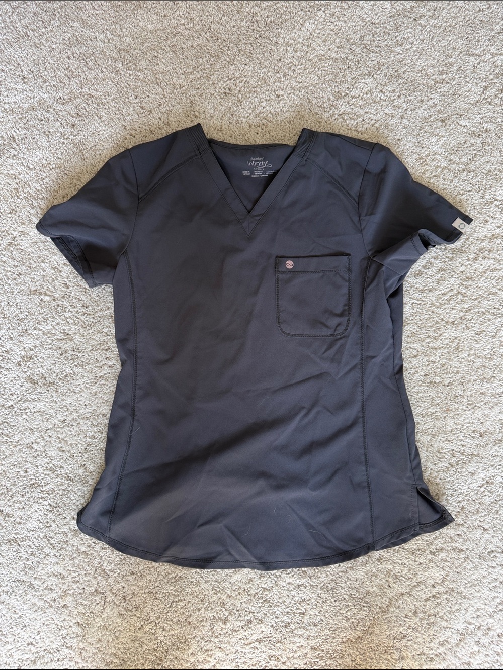Cherokee Infinity Charcoal Grey V-Neck Short Sleeve Scrub Top